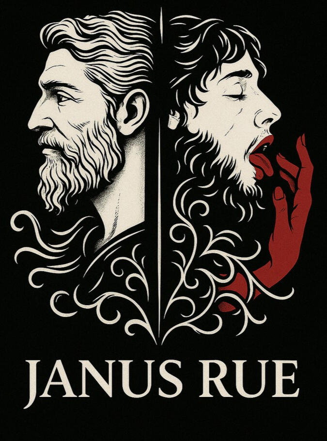 Janus Rue – Literary Erotica That Sees Both Ways Janus Rue logo – literary erotica brand exploring shame, desire, and duality.